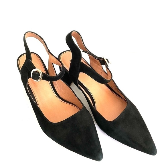 Chick Matiko black Leather Suede Pointed Toe Block Heel - Picture 1 of 6